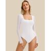 imageAvidlove Womens Long Sleeve Bodysuits Square Neck One Piece Body Suit Mesh Leotard Tops Double Lined SoftWhite