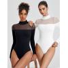 imageAvidlove Womens Long Sleeve Bodysuits Thong Turtle Neck Body Suit Mesh Going Out Leotard Tops One PieceBlack