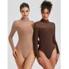 imageAvidlove Womens Long Sleeve Bodysuits Thong Turtle Neck Body Suit Mesh Going Out Leotard Tops One PieceBrown