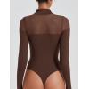 imageAvidlove Womens Long Sleeve Bodysuits Thong Turtle Neck Body Suit Mesh Going Out Leotard Tops One PieceBrown