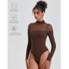 imageAvidlove Womens Long Sleeve Bodysuits Thong Turtle Neck Body Suit Mesh Going Out Leotard Tops One PieceBrown