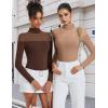 imageAvidlove Womens Long Sleeve Bodysuits Thong Turtle Neck Body Suit Mesh Going Out Leotard Tops One PieceBrown