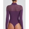 imageAvidlove Womens Long Sleeve Bodysuits Thong Turtle Neck Body Suit Mesh Going Out Leotard Tops One PieceDark Purple
