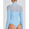 imageAvidlove Womens Long Sleeve Bodysuits Thong Turtle Neck Body Suit Mesh Going Out Leotard Tops One PieceLight Blue