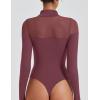 imageAvidlove Womens Long Sleeve Bodysuits Thong Turtle Neck Body Suit Mesh Going Out Leotard Tops One PiecePurple Red