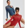 imageAvidlove Womens Long Sleeve Bodysuits Thong Turtle Neck Body Suit Mesh Going Out Leotard Tops One PieceRed