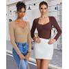 imageAvidlove Womens Sexy Sweetheart Neckline Bodysuit Tops Long Sleeve Double Lined Thong Body Suits Ruched OutfitsBeige