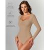 imageAvidlove Womens Sexy Sweetheart Neckline Bodysuit Tops Long Sleeve Double Lined Thong Body Suits Ruched OutfitsBeige