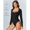 imageAvidlove Womens Sexy Sweetheart Neckline Bodysuit Tops Long Sleeve Double Lined Thong Body Suits Ruched OutfitsBlack