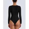 imageAvidlove Womens Sexy Sweetheart Neckline Bodysuit Tops Long Sleeve Double Lined Thong Body Suits Ruched OutfitsBlack