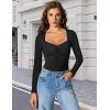 imageAvidlove Womens Sexy Sweetheart Neckline Bodysuit Tops Long Sleeve Double Lined Thong Body Suits Ruched OutfitsBlack