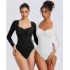 imageAvidlove Womens Sexy Sweetheart Neckline Bodysuit Tops Long Sleeve Double Lined Thong Body Suits Ruched OutfitsBlack