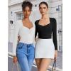 imageAvidlove Womens Sexy Sweetheart Neckline Bodysuit Tops Long Sleeve Double Lined Thong Body Suits Ruched OutfitsBlack