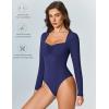 imageAvidlove Womens Sexy Sweetheart Neckline Bodysuit Tops Long Sleeve Double Lined Thong Body Suits Ruched OutfitsBlue