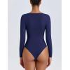 imageAvidlove Womens Sexy Sweetheart Neckline Bodysuit Tops Long Sleeve Double Lined Thong Body Suits Ruched OutfitsBlue