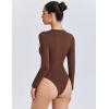 imageAvidlove Womens Sexy Sweetheart Neckline Bodysuit Tops Long Sleeve Double Lined Thong Body Suits Ruched OutfitsBrown
