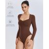imageAvidlove Womens Sexy Sweetheart Neckline Bodysuit Tops Long Sleeve Double Lined Thong Body Suits Ruched OutfitsBrown