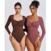 imageAvidlove Womens Sexy Sweetheart Neckline Bodysuit Tops Long Sleeve Double Lined Thong Body Suits Ruched OutfitsBrown