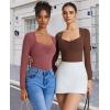 imageAvidlove Womens Sexy Sweetheart Neckline Bodysuit Tops Long Sleeve Double Lined Thong Body Suits Ruched OutfitsBrown