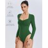 imageAvidlove Womens Sexy Sweetheart Neckline Bodysuit Tops Long Sleeve Double Lined Thong Body Suits Ruched OutfitsGreen