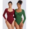 imageAvidlove Womens Sexy Sweetheart Neckline Bodysuit Tops Long Sleeve Double Lined Thong Body Suits Ruched OutfitsGreen