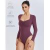 imageAvidlove Womens Sexy Sweetheart Neckline Bodysuit Tops Long Sleeve Double Lined Thong Body Suits Ruched OutfitsPurple