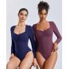 imageAvidlove Womens Sexy Sweetheart Neckline Bodysuit Tops Long Sleeve Double Lined Thong Body Suits Ruched OutfitsPurple