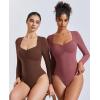 imageAvidlove Womens Sexy Sweetheart Neckline Bodysuit Tops Long Sleeve Double Lined Thong Body Suits Ruched OutfitsPurple Red