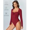 imageAvidlove Womens Sexy Sweetheart Neckline Bodysuit Tops Long Sleeve Double Lined Thong Body Suits Ruched OutfitsRed
