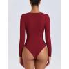 imageAvidlove Womens Sexy Sweetheart Neckline Bodysuit Tops Long Sleeve Double Lined Thong Body Suits Ruched OutfitsRed
