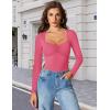 imageAvidlove Womens Sexy Sweetheart Neckline Bodysuit Tops Long Sleeve Double Lined Thong Body Suits Ruched OutfitsRose Red