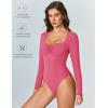 imageAvidlove Womens Sexy Sweetheart Neckline Bodysuit Tops Long Sleeve Double Lined Thong Body Suits Ruched OutfitsRose Red
