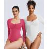 imageAvidlove Womens Sexy Sweetheart Neckline Bodysuit Tops Long Sleeve Double Lined Thong Body Suits Ruched OutfitsRose Red