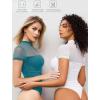 imageAvidlove Womens Short Sleeve Bodysuit Turtle Neck Body Suits Mesh One Piece Leotard Going Out Tops Date OutfitsBlue Green