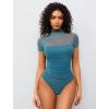 imageAvidlove Womens Short Sleeve Bodysuit Turtle Neck Body Suits Mesh One Piece Leotard Going Out Tops Date OutfitsBlue Green