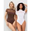imageAvidlove Womens Short Sleeve Bodysuit Turtle Neck Body Suits Mesh One Piece Leotard Going Out Tops Date OutfitsBrown