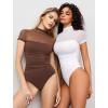 imageAvidlove Womens Short Sleeve Bodysuit Turtle Neck Body Suits Mesh One Piece Leotard Going Out Tops Date OutfitsBrown