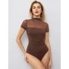 imageAvidlove Womens Short Sleeve Bodysuit Turtle Neck Body Suits Mesh One Piece Leotard Going Out Tops Date OutfitsBrown
