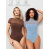 imageAvidlove Womens Short Sleeve Bodysuit Turtle Neck Body Suits Mesh One Piece Leotard Going Out Tops Date OutfitsLight Blue