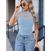 imageAvidlove Womens Short Sleeve Bodysuit Turtle Neck Body Suits Mesh One Piece Leotard Going Out Tops Date OutfitsLight Blue