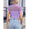 imageAvidlove Womens Short Sleeve Bodysuit Turtle Neck Body Suits Mesh One Piece Leotard Going Out Tops Date OutfitsLilac