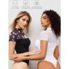 imageAvidlove Womens Short Sleeve Bodysuit Turtle Neck Body Suits Mesh One Piece Leotard Going Out Tops Date OutfitsPrint Flower