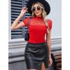 imageAvidlove Womens Short Sleeve Bodysuit Turtle Neck Body Suits Mesh One Piece Leotard Going Out Tops Date OutfitsRed