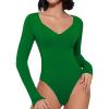 imageAvidlove Bodysuit for Women Long Sleeve Double Lined Tank Top V Neck Bodysuit Tummy Control ShapewearGreen