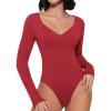 imageAvidlove Bodysuit for Women Long Sleeve Double Lined Tank Top V Neck Bodysuit Tummy Control ShapewearWine Red