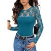 imageAvidlove Lace Long Sleeve Bodysuit for Women Crew Neck Body Suits Slimming Going Out Concert Tops Fall OutfitsBlue Green
