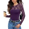 imageAvidlove Lace Long Sleeve Bodysuit for Women Crew Neck Body Suits Slimming Going Out Concert Tops Fall OutfitsDark Purple