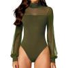 imageAvidlove Long Sleeve Body Suits Womens Mesh Turtleneck Bodysuit Thong Dressy Going Out Bodysuits Top Fall OutfitsArmy Green