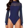 imageAvidlove Long Sleeve Body Suits Womens Mesh Turtleneck Bodysuit Thong Dressy Going Out Bodysuits Top Fall OutfitsNavy Blue