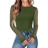 imageAvidlove Women Long Sleeve Body Suits Mesh Boat Neck Shapewear Bodysuit Crew Neck Leotards Going Out Tops Fall OutfitsArmy Green